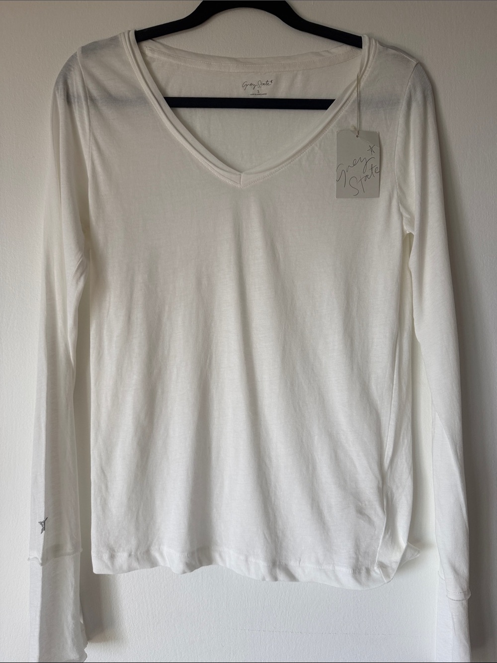 Grey State Cream V-Neck Long Sleeve Top